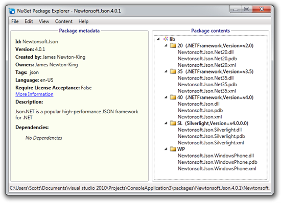 NuGet Package Explorer - Newtonsoft.Json.4.0.1 (15)