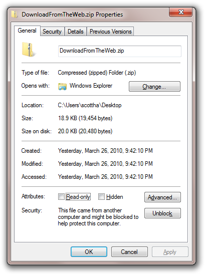 Unblock downloaded zip file