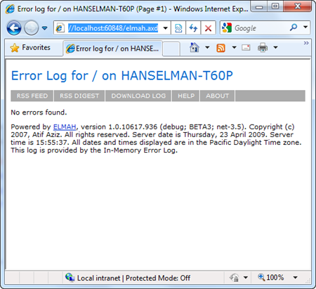 Error log for  on HANSELMAN-T60P (Page #1) - Windows Internet Explorer