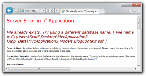 File already exists. Try using a different database name. [ File name = CUsersScottDesktop - Windows Internet Explorer