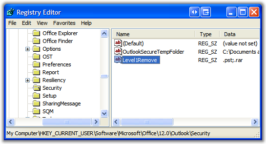 Picture of REGEDIT showing the Registry Key
